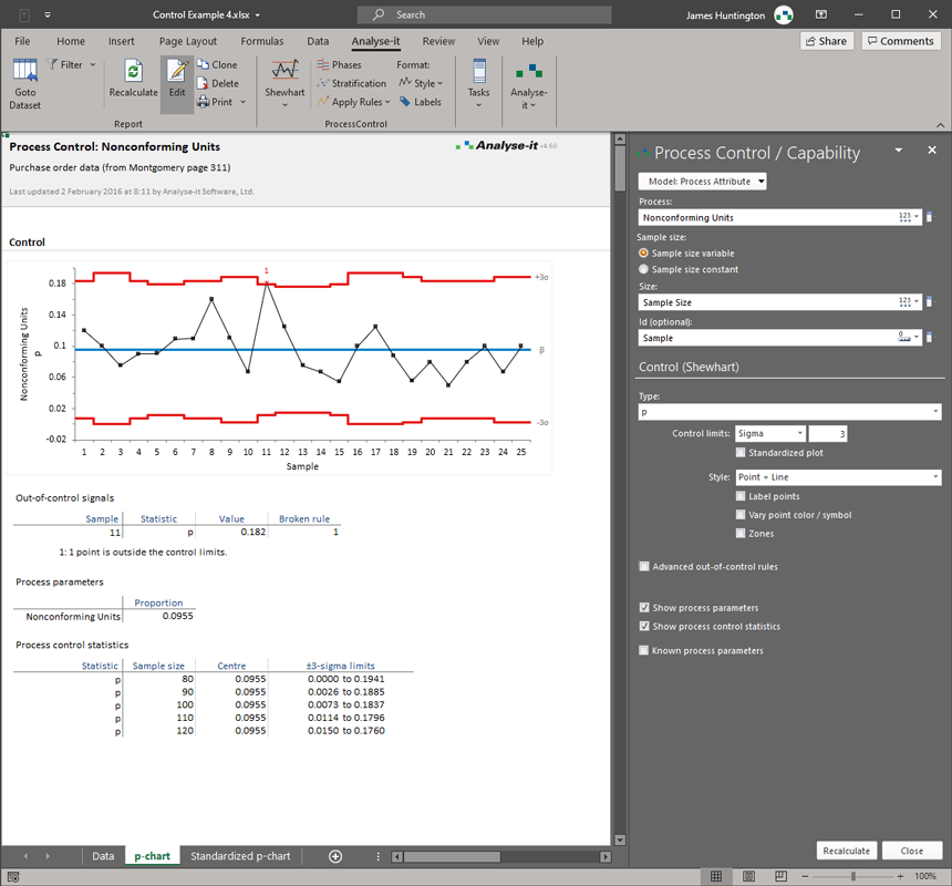 Excel Statistical Process Control add-in statistics